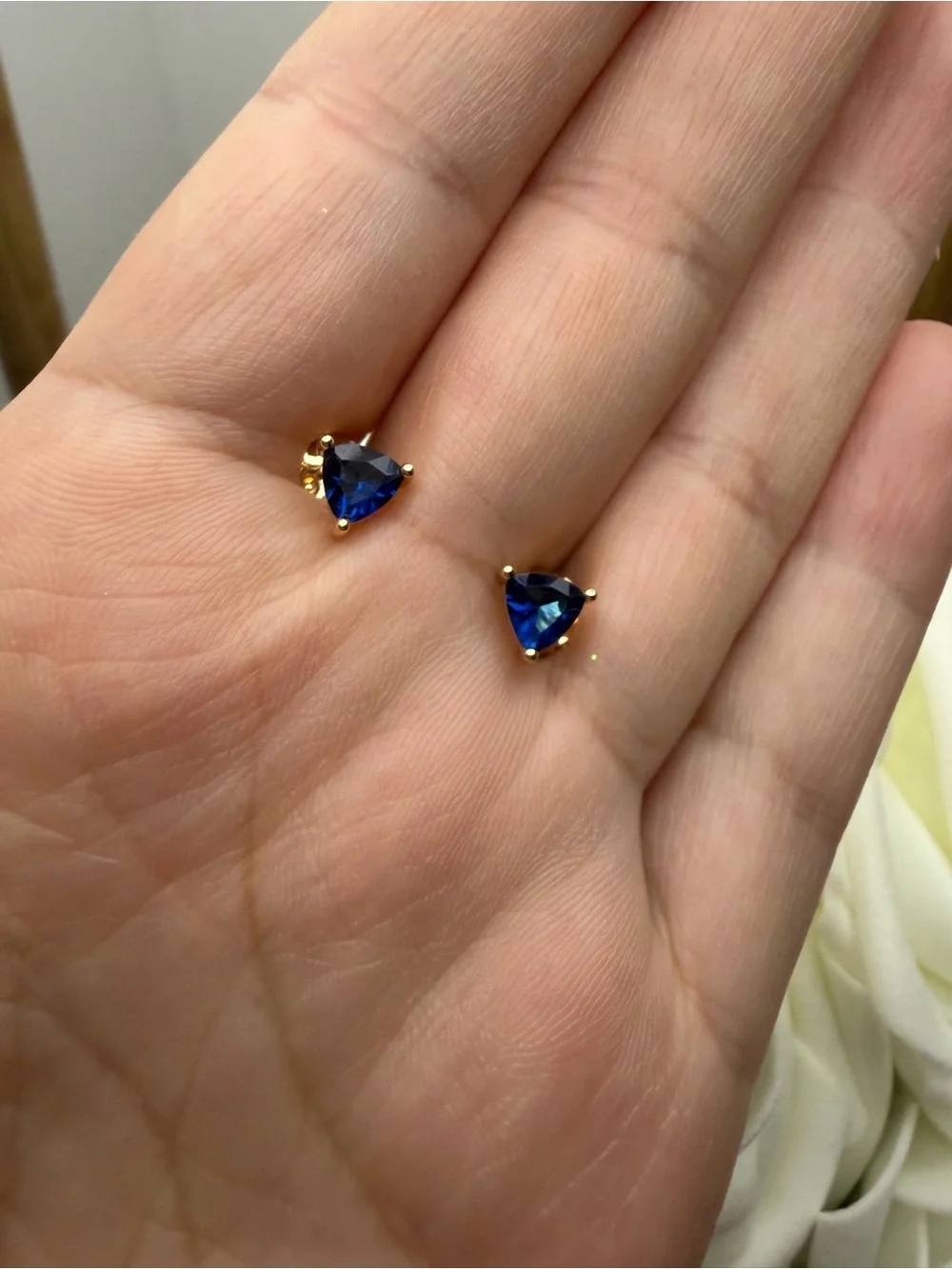 Classic Blue Triangle Stud Earrings - Gold Setting
